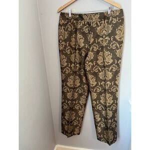 Talbots‎ Women's Vintage Size 16 Brown Gold Jacquard Paisley Pants High Rise